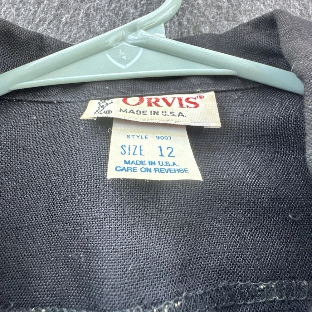Vintage Orvis Dress Womens 12 Black Short Sleeve Buttons Pullover Pockets Casual